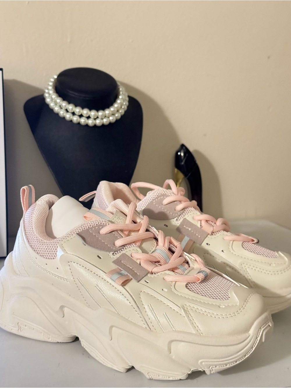 Chunky Platform Sneakers in Cream and Light Pink - Women